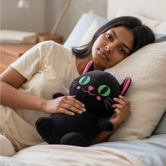 Charming Black Cat Plush with Green Eyes - Picture 5 of 10